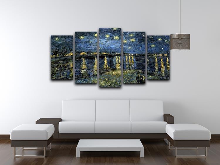 5-split canvas artwork of Van Gogh's Starry Night over the Rhone, showcasing vibrant colors and dynamic design.