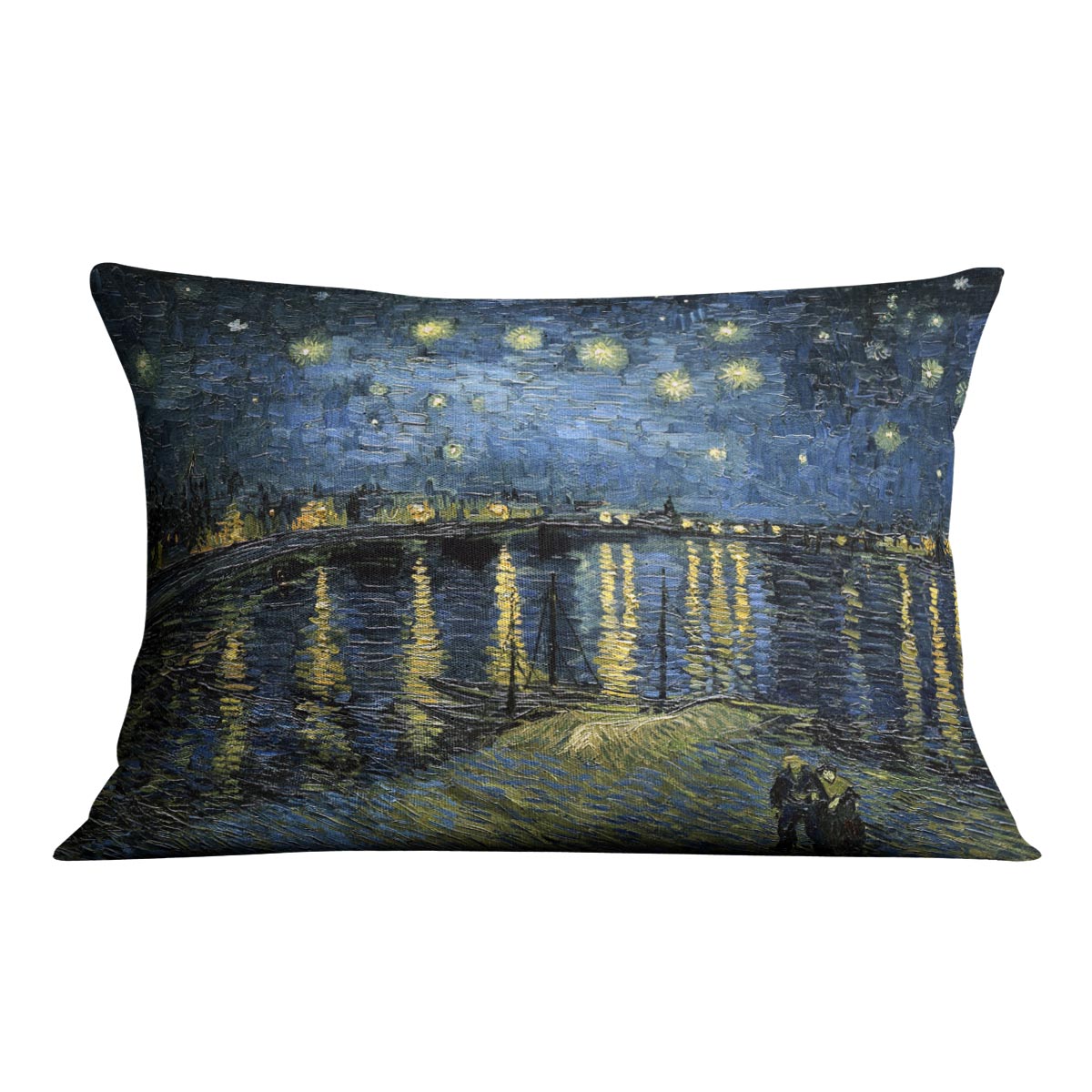 Van Gogh Starry Night over the Rhone Cushion featuring vibrant colors on luxurious vegan faux suede.