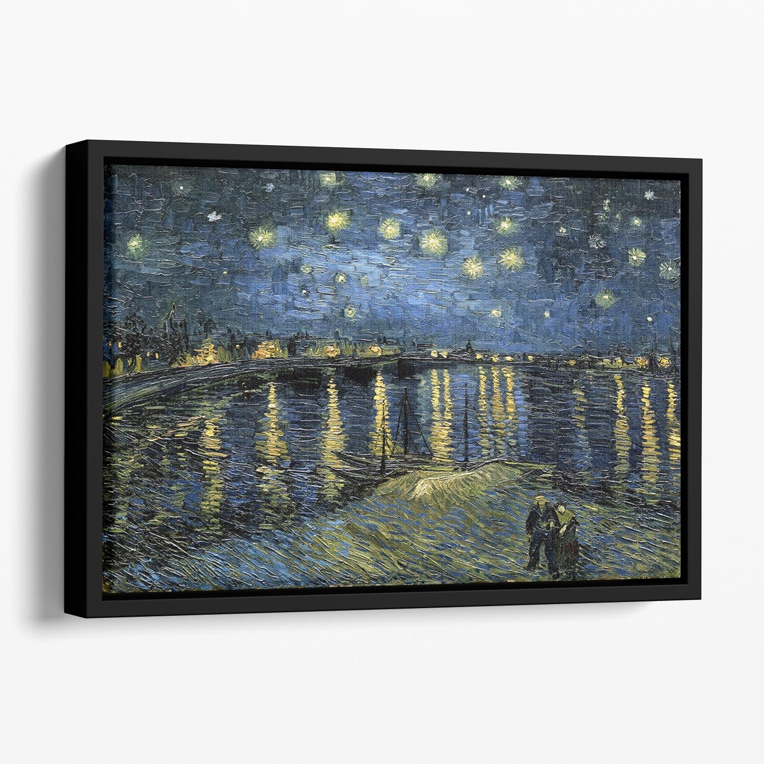 Van Gogh's Starry Night over the Rhone Floating Framed Canvas, showcasing vibrant colors and elegant floating frame design.