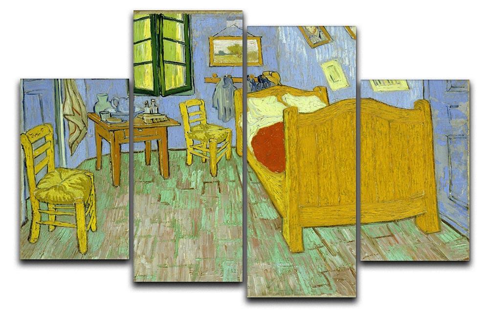 Van Gogh's Vincent's Bedroom artwork displayed as a 4-split canvas, showcasing vibrant colors and intricate details.