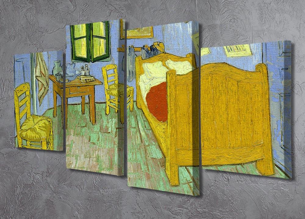 Van Gogh's Vincent's Bedroom artwork displayed as a 4-split canvas, showcasing vibrant colors and intricate details.