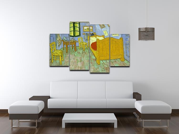 Van Gogh's Vincent's Bedroom artwork displayed as a 4-split canvas, showcasing vibrant colors and intricate details.