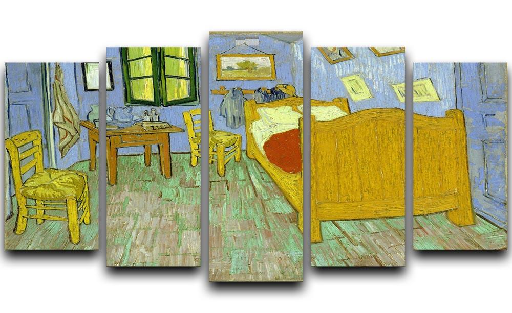 Van Gogh's Vincents Bedroom artwork displayed in a 5 split panel canvas format, showcasing vibrant colors and intricate details.