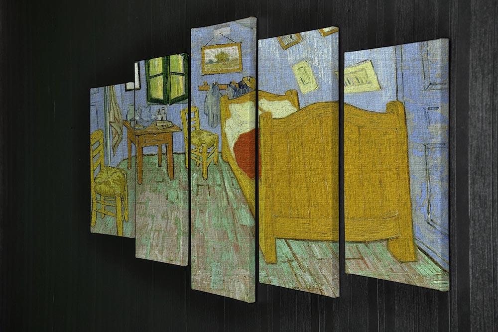 Van Gogh's Vincents Bedroom artwork displayed in a 5 split panel canvas format, showcasing vibrant colors and intricate details.