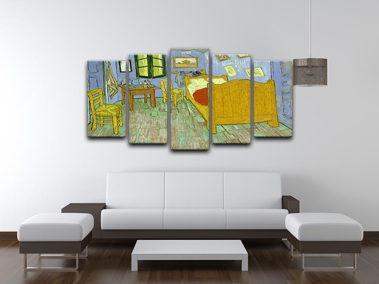 Van Gogh's Vincents Bedroom artwork displayed in a 5 split panel canvas format, showcasing vibrant colors and intricate details.