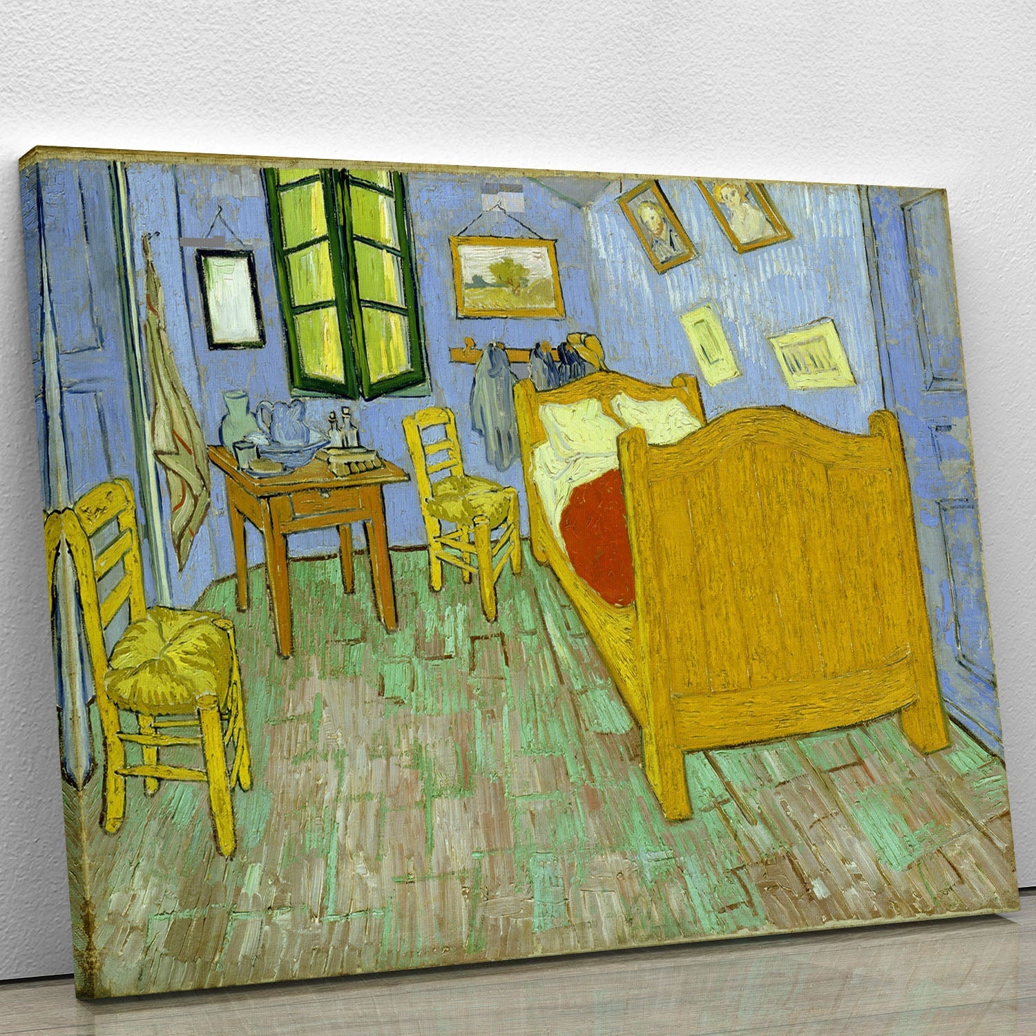 Canvas print of Van Gogh's Vincent's Bedroom, showcasing vibrant colors and iconic design.