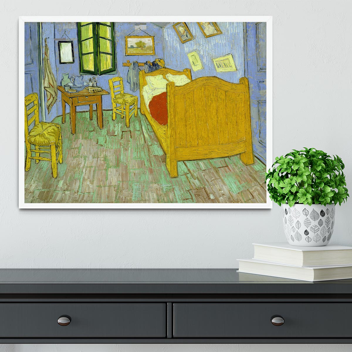 Framed print of Van Gogh's Vincent's Bedroom, showcasing vibrant colors and quality craftsmanship.