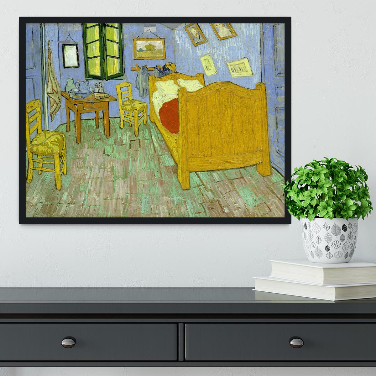 Framed print of Van Gogh's Vincent's Bedroom, showcasing vibrant colors and quality craftsmanship.