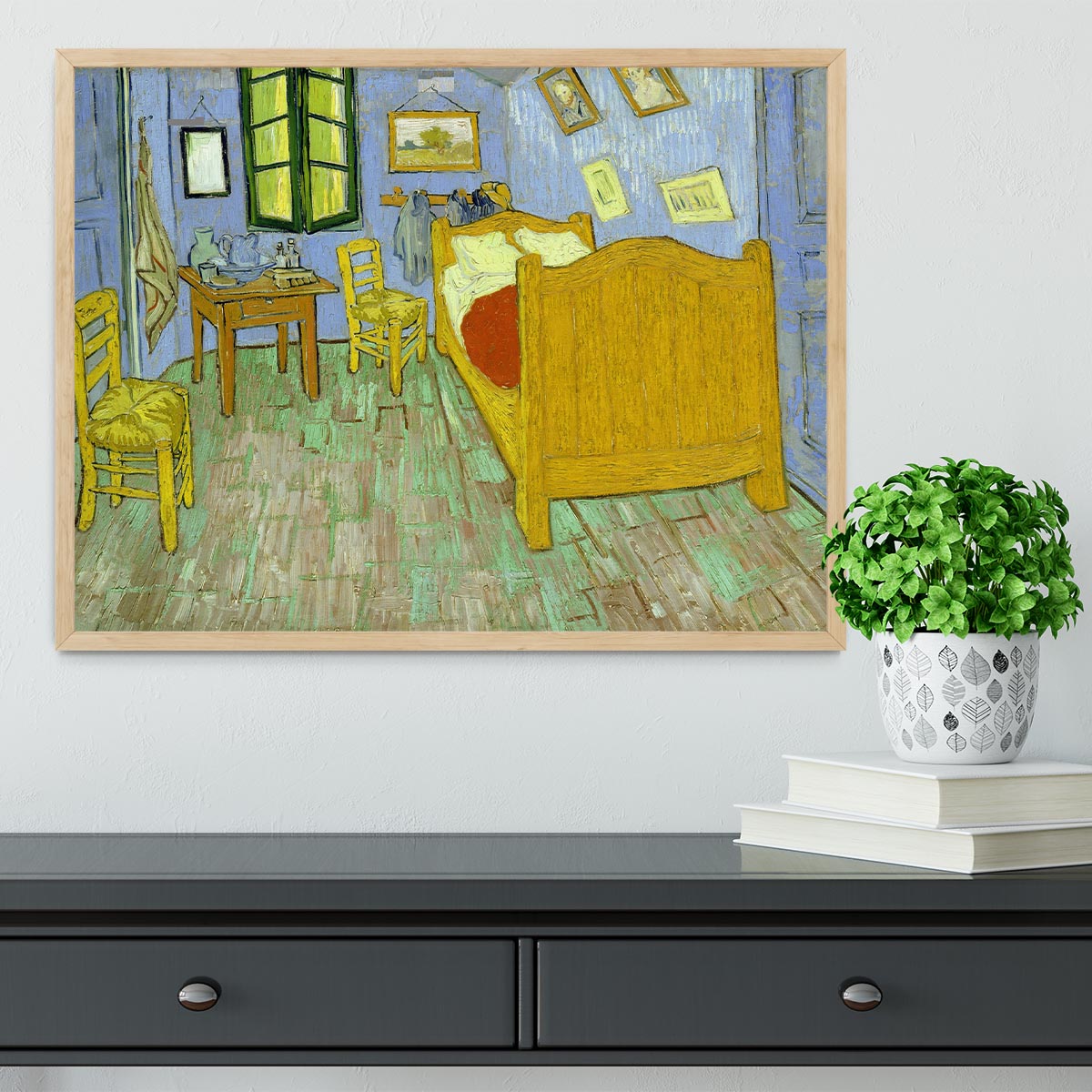 Framed print of Van Gogh's Vincent's Bedroom, showcasing vibrant colors and quality craftsmanship.