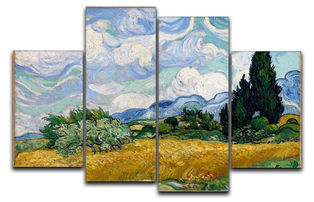 Van Gogh Wheat Field with Cypresses artwork displayed as a 4-split canvas, showcasing vibrant colors and dynamic design.