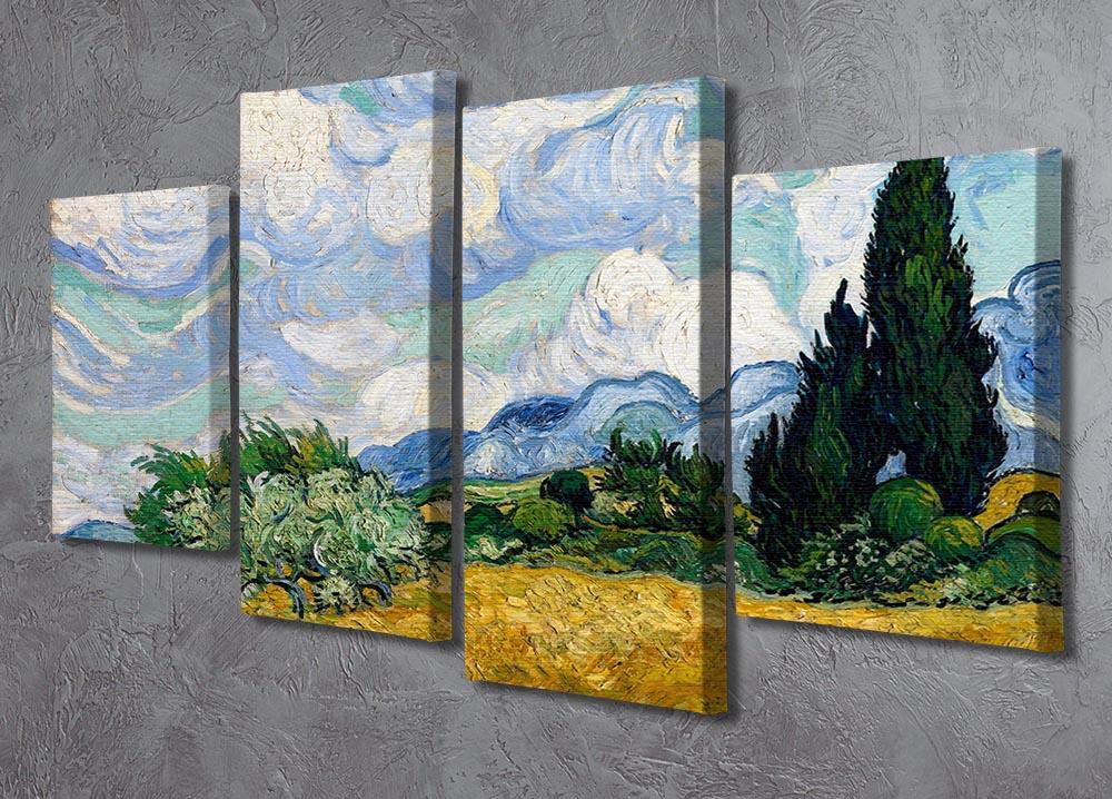Van Gogh Wheat Field with Cypresses artwork displayed as a 4-split canvas, showcasing vibrant colors and dynamic design.