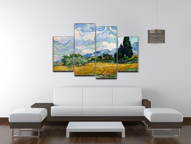 Van Gogh Wheat Field with Cypresses artwork displayed as a 4-split canvas, showcasing vibrant colors and dynamic design.