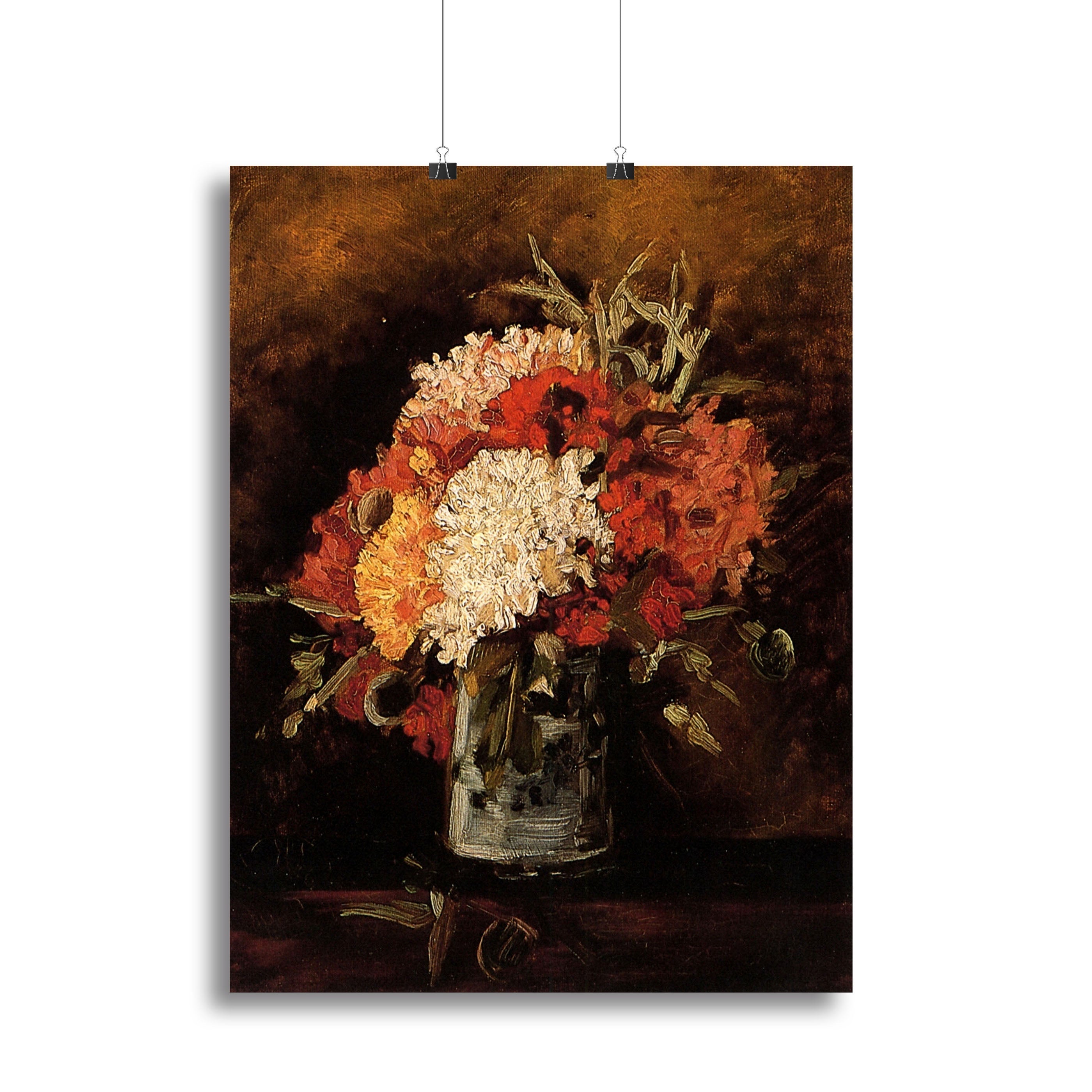 Canvas print of Van Gogh's Vase with Carnations featuring vibrant colors and intricate floral details.
