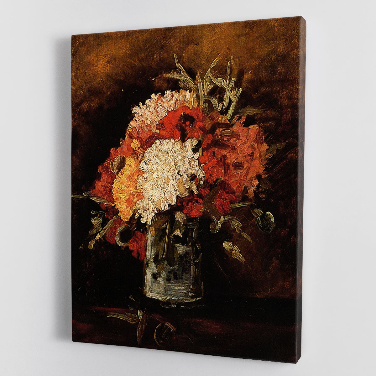 Canvas print of Van Gogh's Vase with Carnations featuring vibrant colors and intricate floral details.