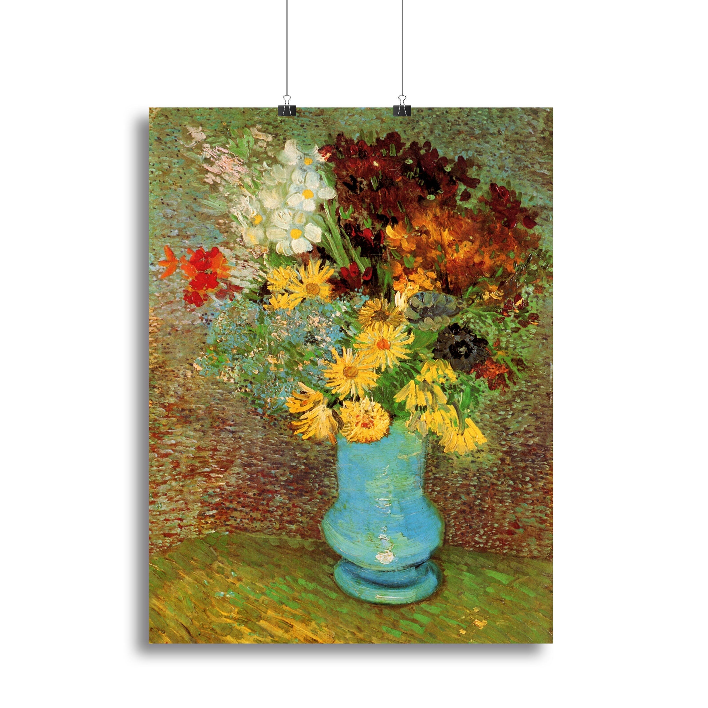 Canvas print of Van Gogh's Vase with Daisies and Anemones, showcasing vibrant flowers in a decorative vase.