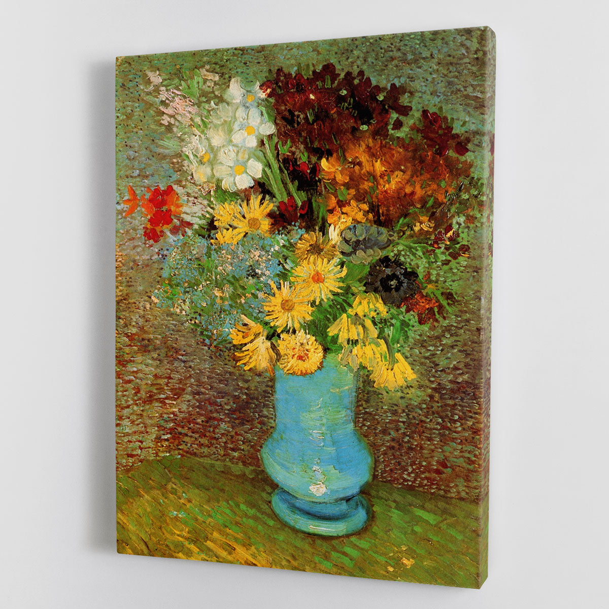 Canvas print of Van Gogh's Vase with Daisies and Anemones, showcasing vibrant flowers in a decorative vase.