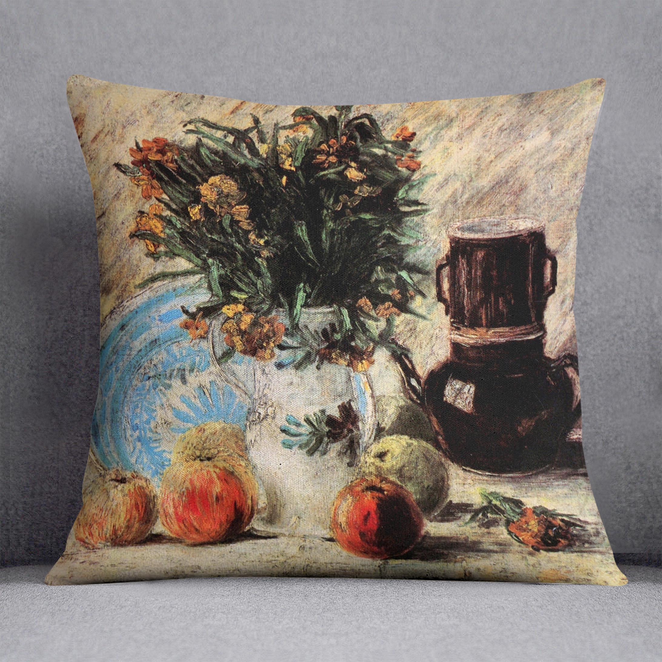 A vibrant cushion featuring Van Gogh's floral artwork, made from soft vegan faux suede.