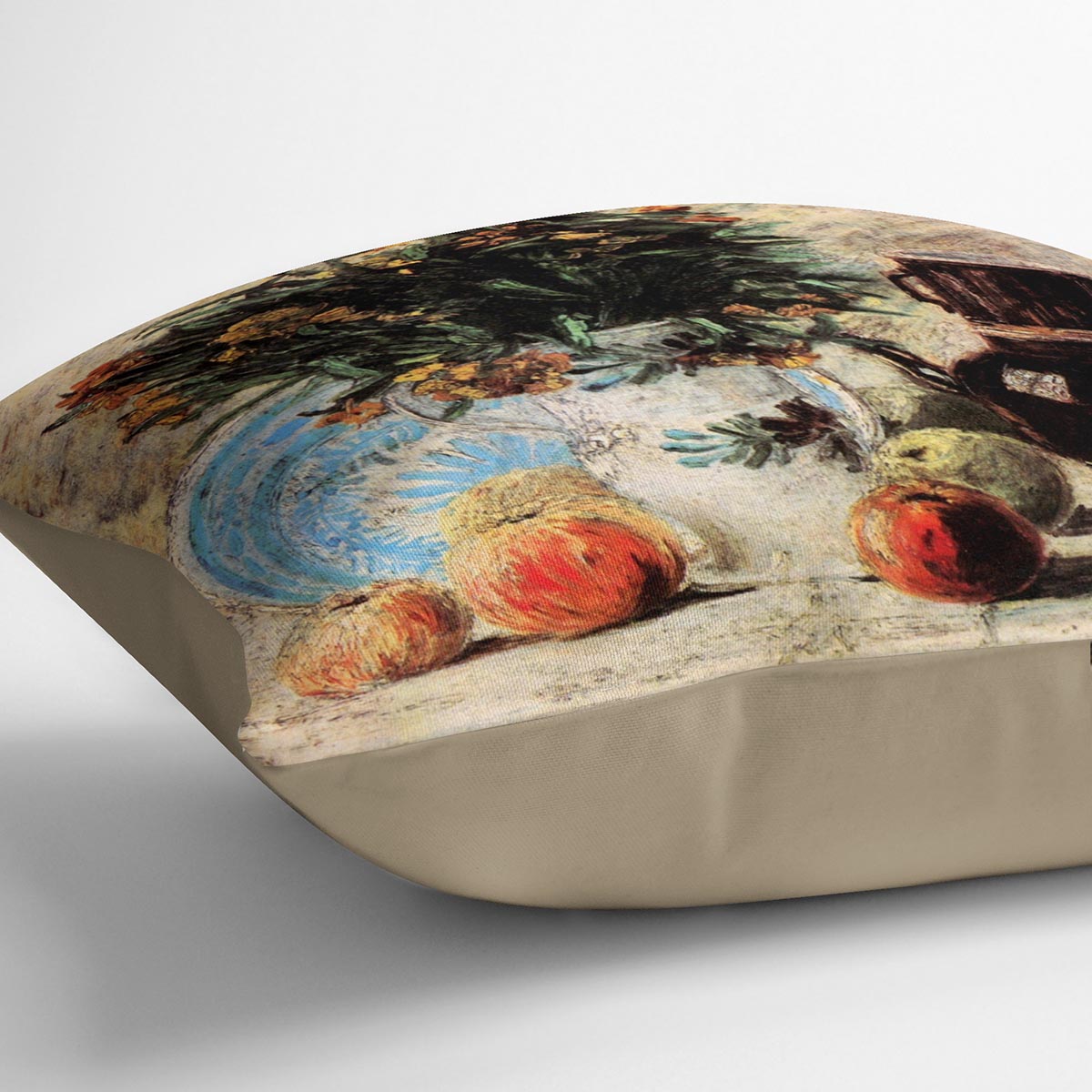 A vibrant cushion featuring Van Gogh's floral artwork, made from soft vegan faux suede.