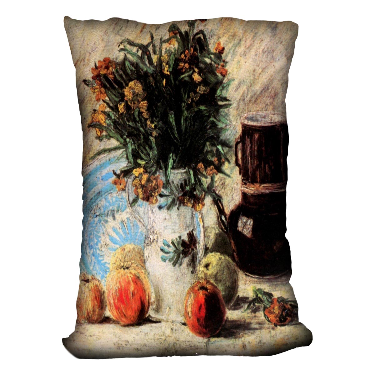 A vibrant cushion featuring Van Gogh's floral artwork, made from soft vegan faux suede.