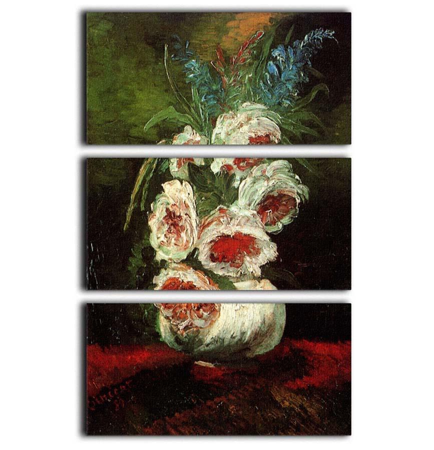 Three-panel canvas print featuring Van Gogh's Vase with Peonies, showcasing vibrant colors and intricate floral details.