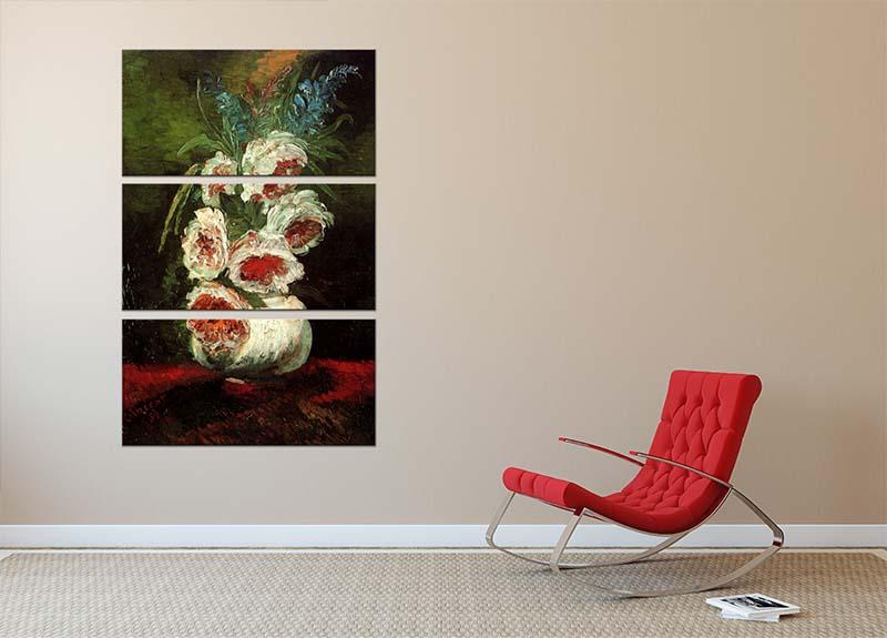 Three-panel canvas print featuring Van Gogh's Vase with Peonies, showcasing vibrant colors and intricate floral details.