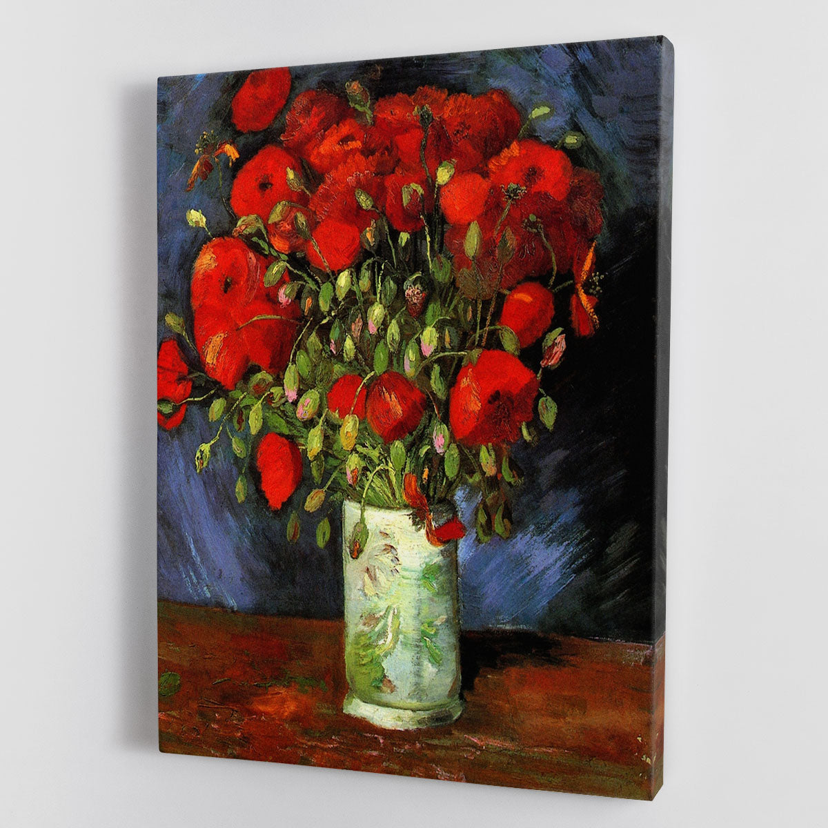 Canvas print of Van Gogh's Vase with Red Poppies, showcasing vibrant red flowers in a decorative vase.
