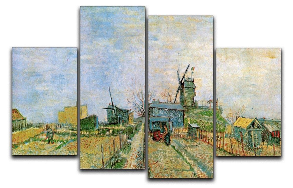 A 4-split canvas artwork featuring Van Gogh's Vegetable Garden in Montmartre, showcasing vibrant colors and intricate details.