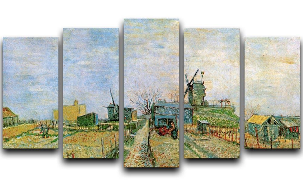 5 split panel canvas artwork featuring Van Gogh's Vegetable Garden in Montmartre, showcasing vibrant colors and intricate details.