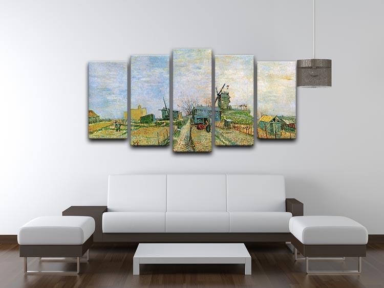 5 split panel canvas artwork featuring Van Gogh's Vegetable Garden in Montmartre, showcasing vibrant colors and intricate details.