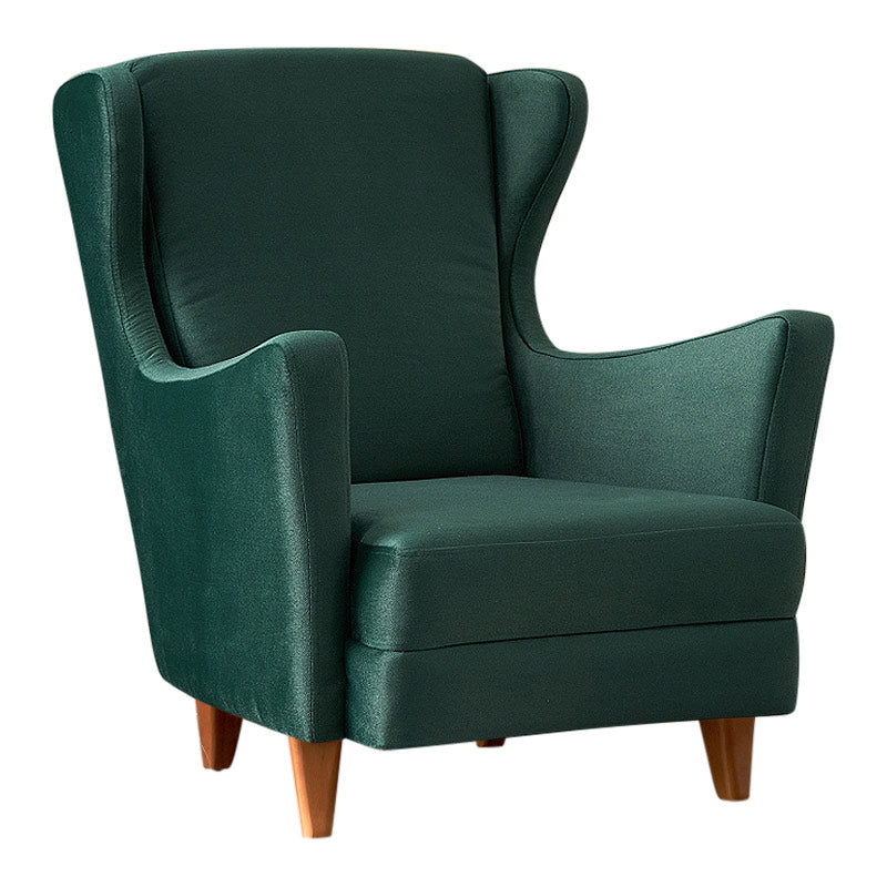 Velvet Armchair LORD in Dark Green, showcasing plush upholstery and elegant design with natural beech wood legs.
