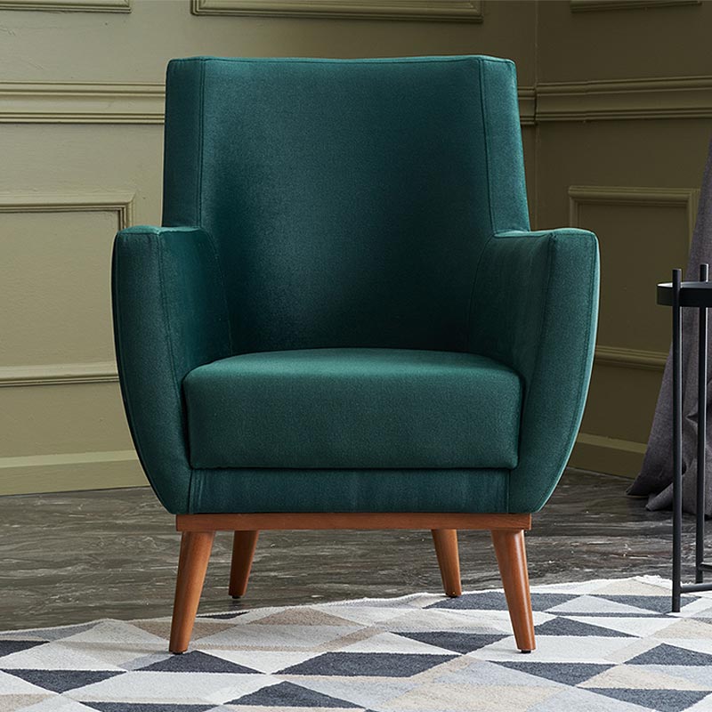 REGATA Dark Green Velvet Armchair with natural beech wood legs, plush upholstery, and elegant design, perfect for home or office use.
