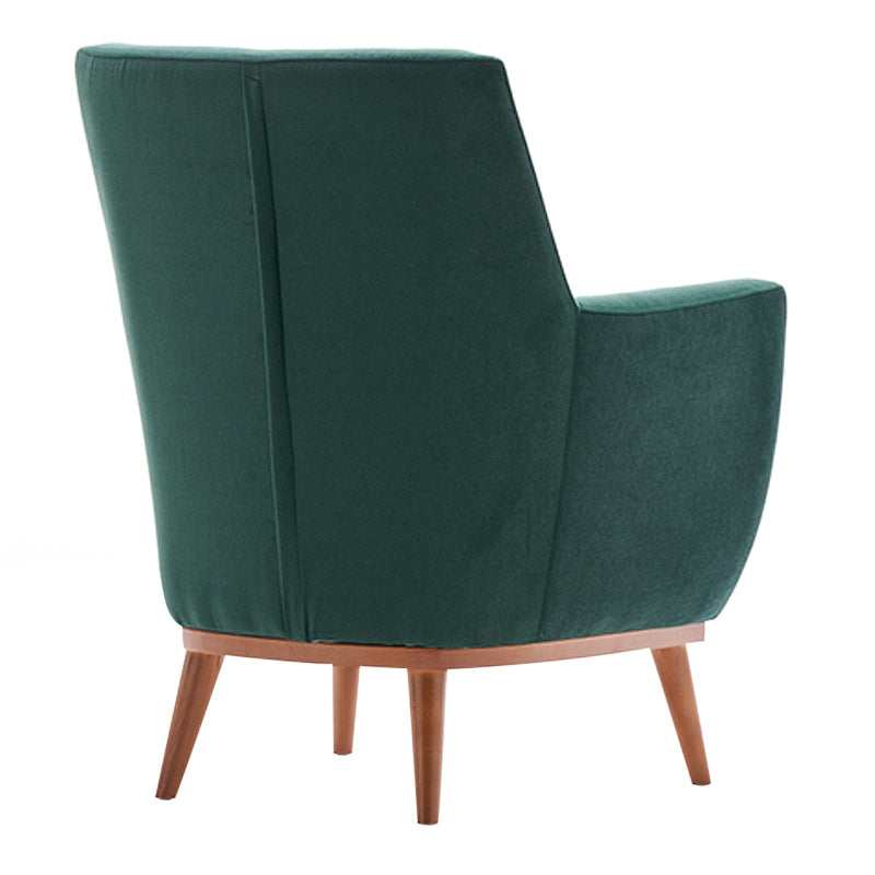 REGATA Dark Green Velvet Armchair with natural beech wood legs, plush upholstery, and elegant design, perfect for home or office use.