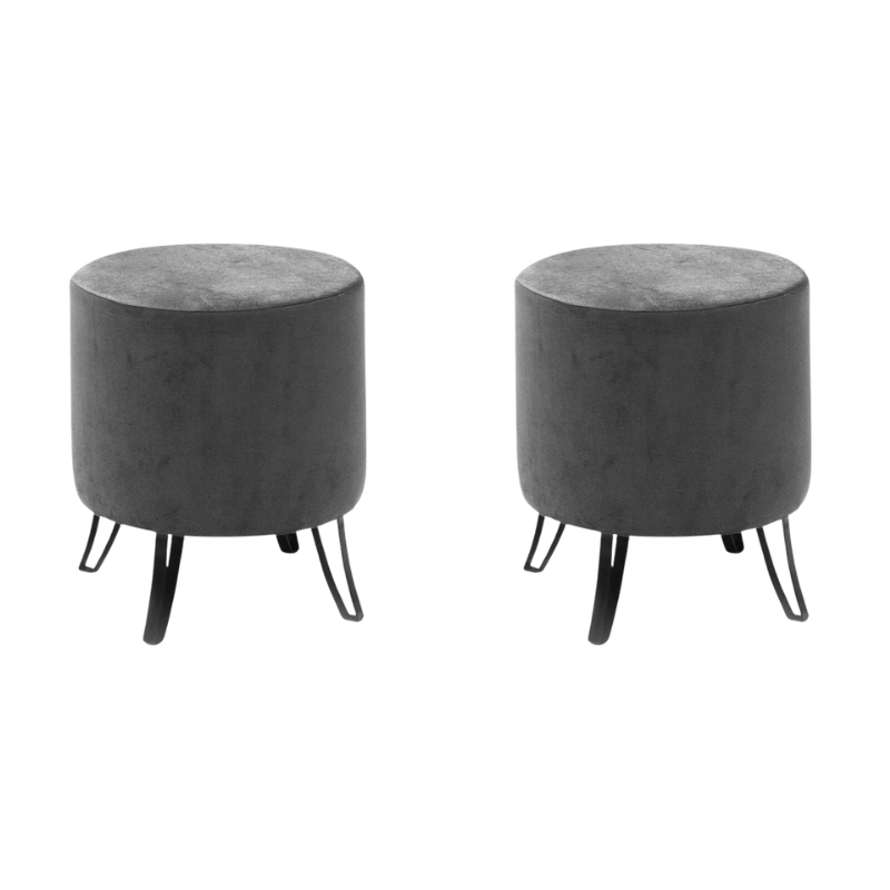 Grey velvet stool PARCY with black metal legs, 40x40x40cm, set of 2.