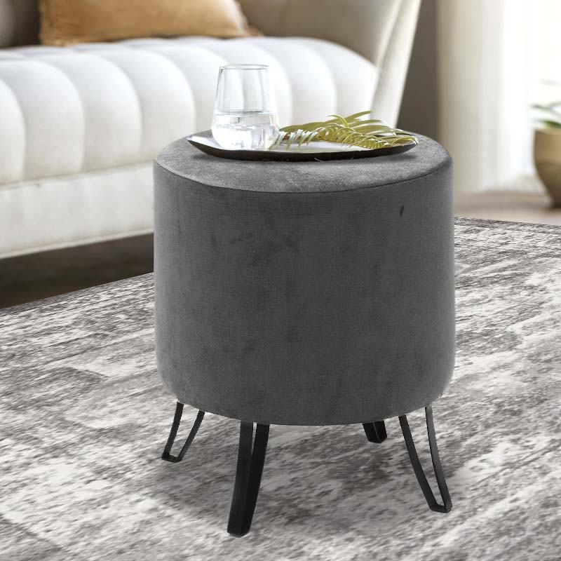 Grey velvet stool PARCY with black metal legs, 40x40x40cm, set of 2.