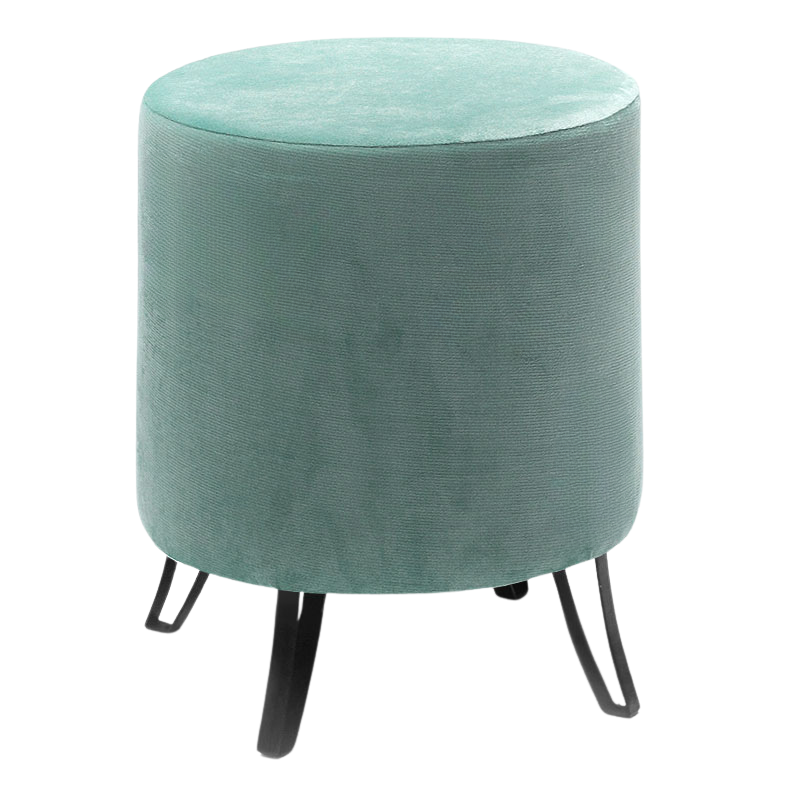 Mint velvet stool PARCY with black metal legs, 40x40x40 cm.
