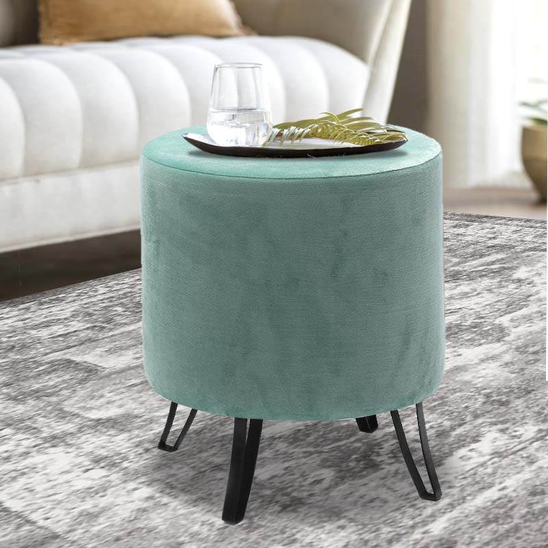 Mint velvet stool PARCY with black metal legs, 40x40x40 cm.