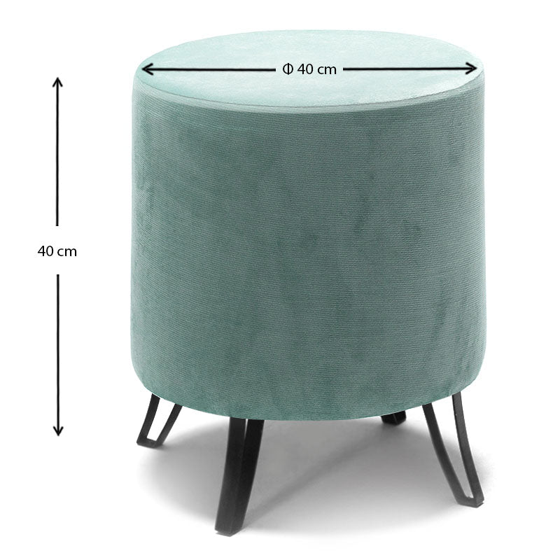 Mint velvet stool PARCY with black metal legs, 40x40x40 cm.