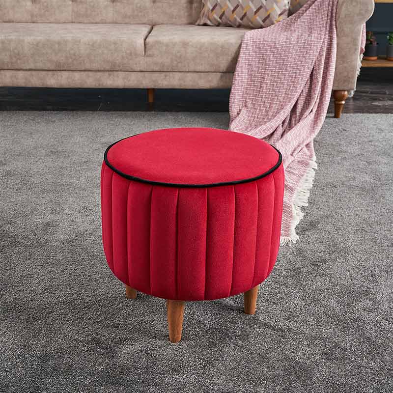 Red Velvet Stool SANDRA with wooden legs, 40x40x40cm, stylish and durable.