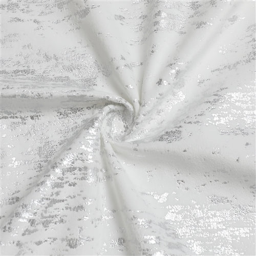 Luxurious white velvet tablecloth with silver mosaic print, designed for extra-wide tables, perfect for elegant dining settings.