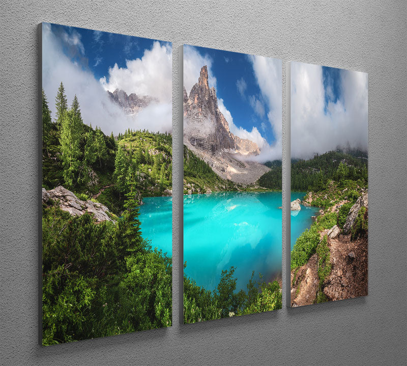 A beautiful 3-panel canvas print featuring the serene Lago Di Sorapis panorama, showcasing vibrant colors and stunning details.