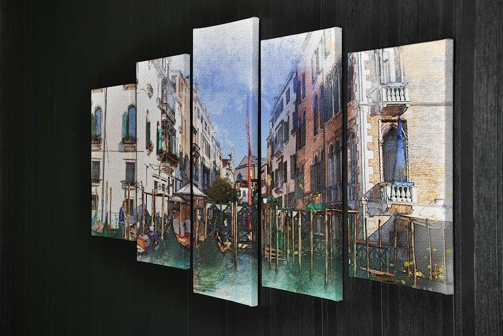 A beautiful 5-split panel canvas artwork depicting the scenic canals and architecture of Venice, showcasing vibrant colors and intricate details.