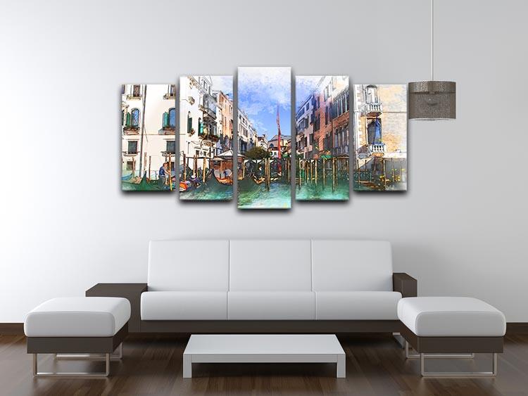 A beautiful 5-split panel canvas artwork depicting the scenic canals and architecture of Venice, showcasing vibrant colors and intricate details.