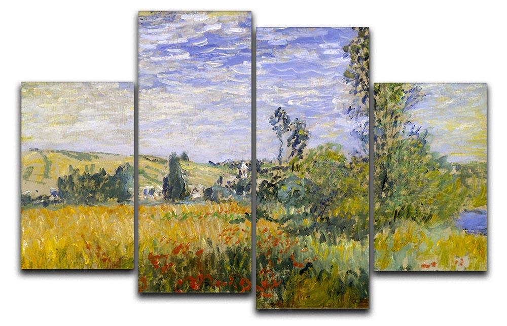 Vethueil by Monet 4 Split Panel Canvas artwork featuring serene landscape divided into four panels.