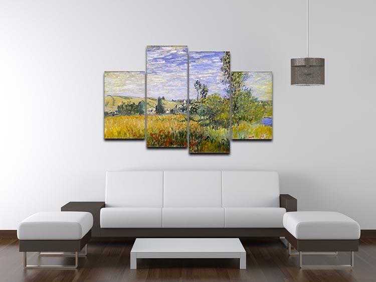 Vethueil by Monet 4 Split Panel Canvas artwork featuring serene landscape divided into four panels.