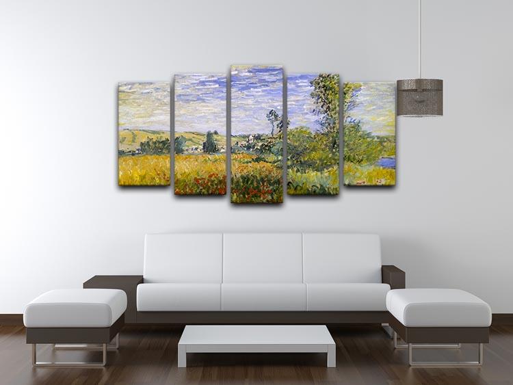 Vethueil by Monet 5 Split Panel Canvas artwork showcasing a serene landscape in five separate panels.