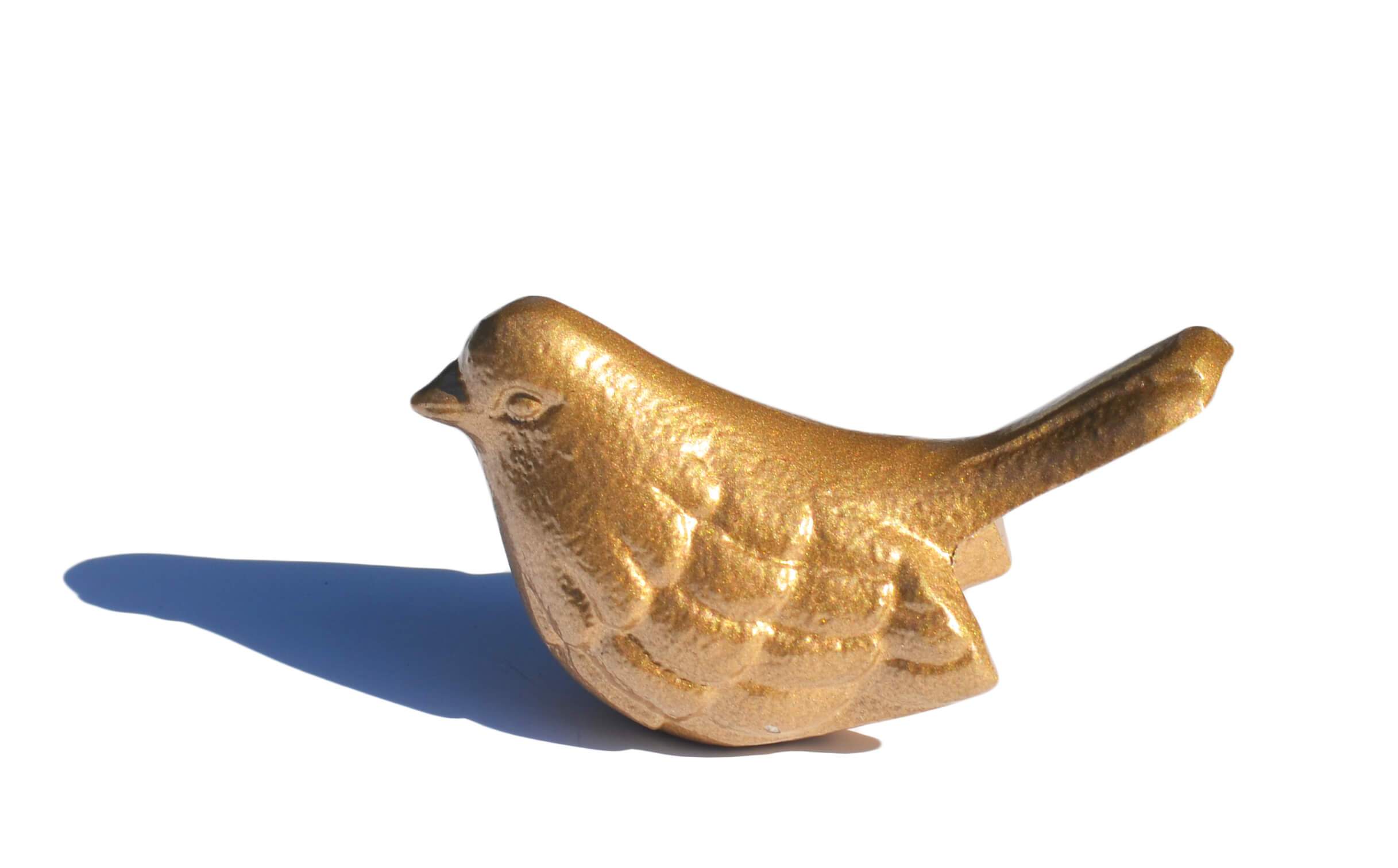 Handcrafted Vibhsa Bird Figurines in marigold color, symbolizing health and happiness, made of aluminum.