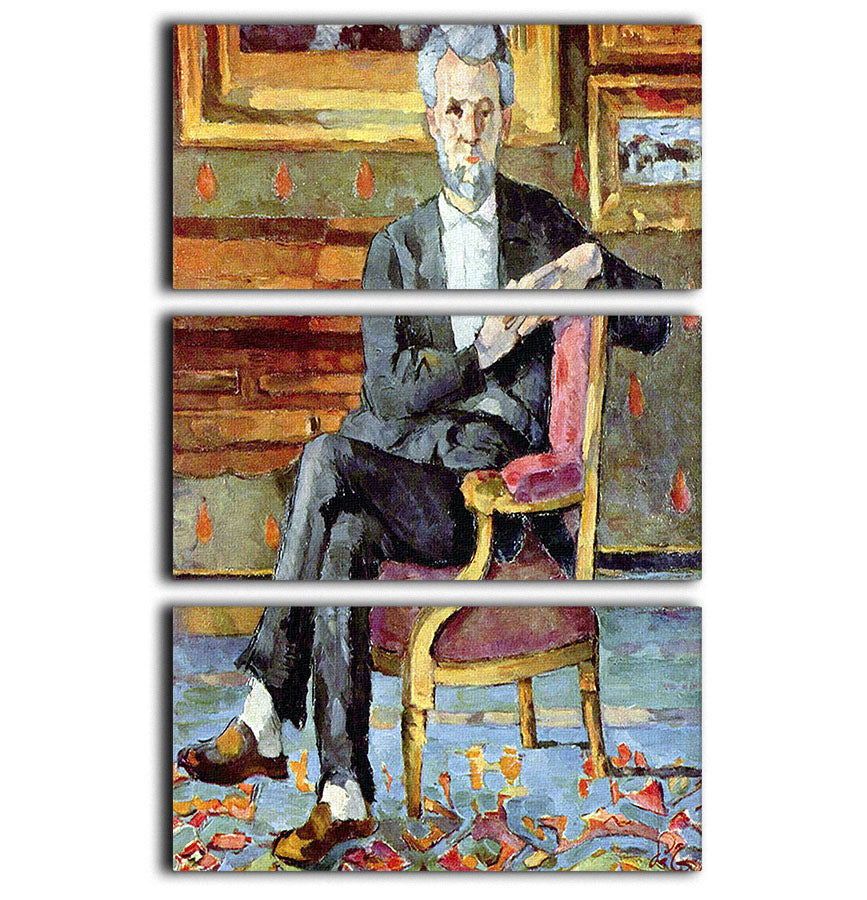 A stunning 3-panel canvas print of Victor Chocquet seated portrait by Cezanne, showcasing vibrant colors and intricate details.