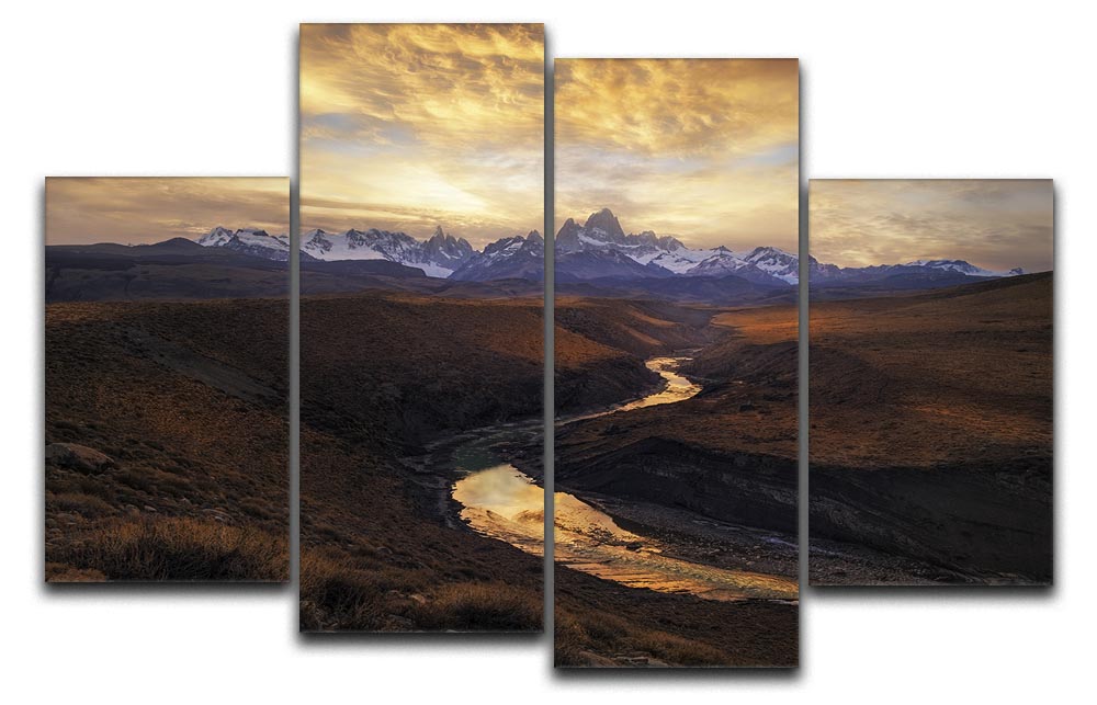A stunning 4-split canvas artwork depicting a scenic view from the gorge, showcasing vibrant colors and intricate details across four panels.
