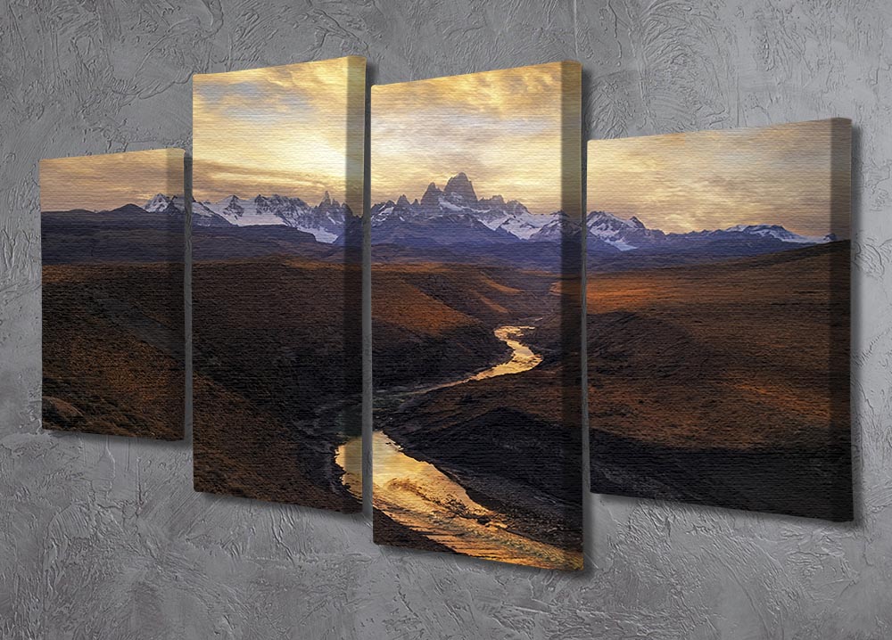 A stunning 4-split canvas artwork depicting a scenic view from the gorge, showcasing vibrant colors and intricate details across four panels.