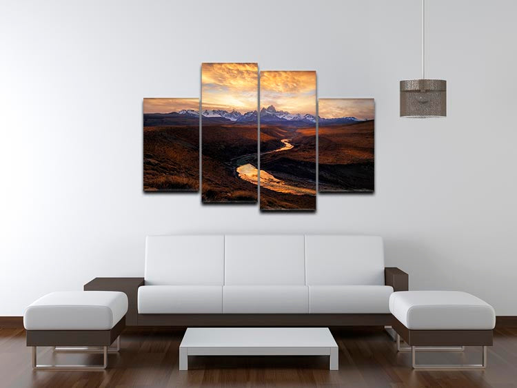 A stunning 4-split canvas artwork depicting a scenic view from the gorge, showcasing vibrant colors and intricate details across four panels.